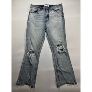 Daze LA Women's Distressed Straight Leg Crop Blue Denim Jeans - Size 28 (29x25)